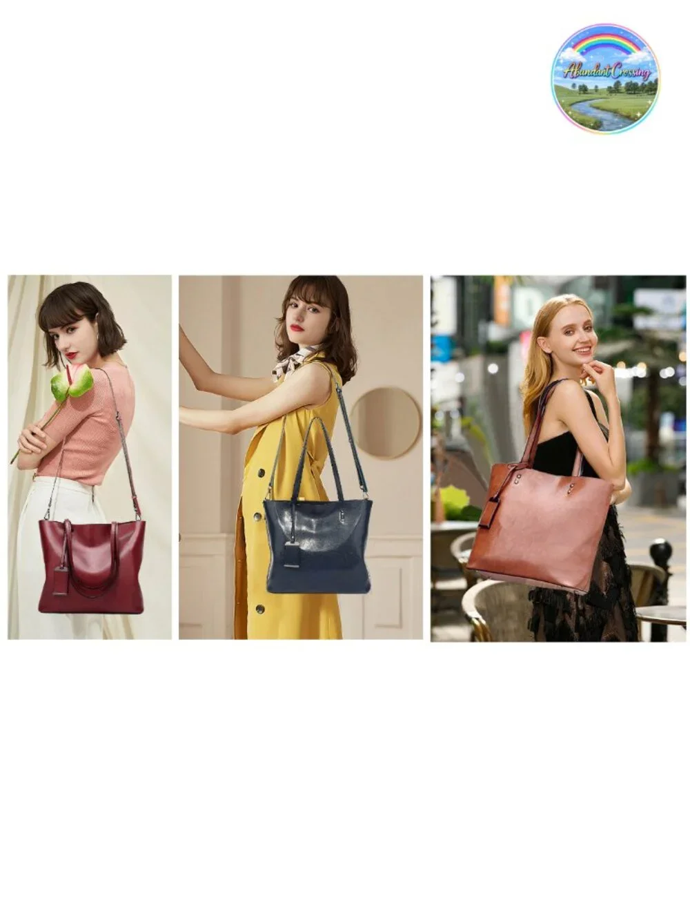 Greased Leather Satchel Handbag Shoulder Bag Tote Purse with Removable Strap
